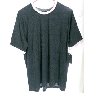 Free Planet Gray White/Pink Stripe T-Shirt Men's Large Gray Crew Neck NWT